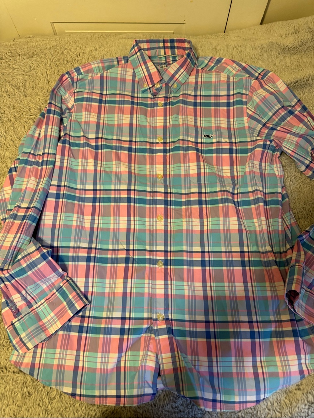 Vineyard Vines Men’s Plaid Button-Down Shirt - Pink, Blue & White